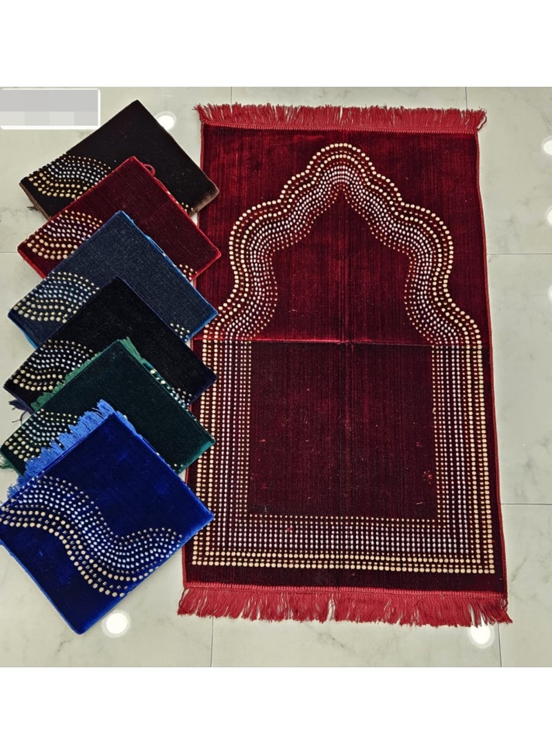 Premium Velvet Prayer Rug with Elegant Dot-Pattern Arch Design – Multiple Colors Available